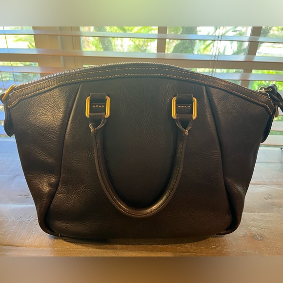 Dooney & Bourke Samba Chocolate Pebbled Leather/Gray Suede Top Handle Satchel - Picture 5 of 16